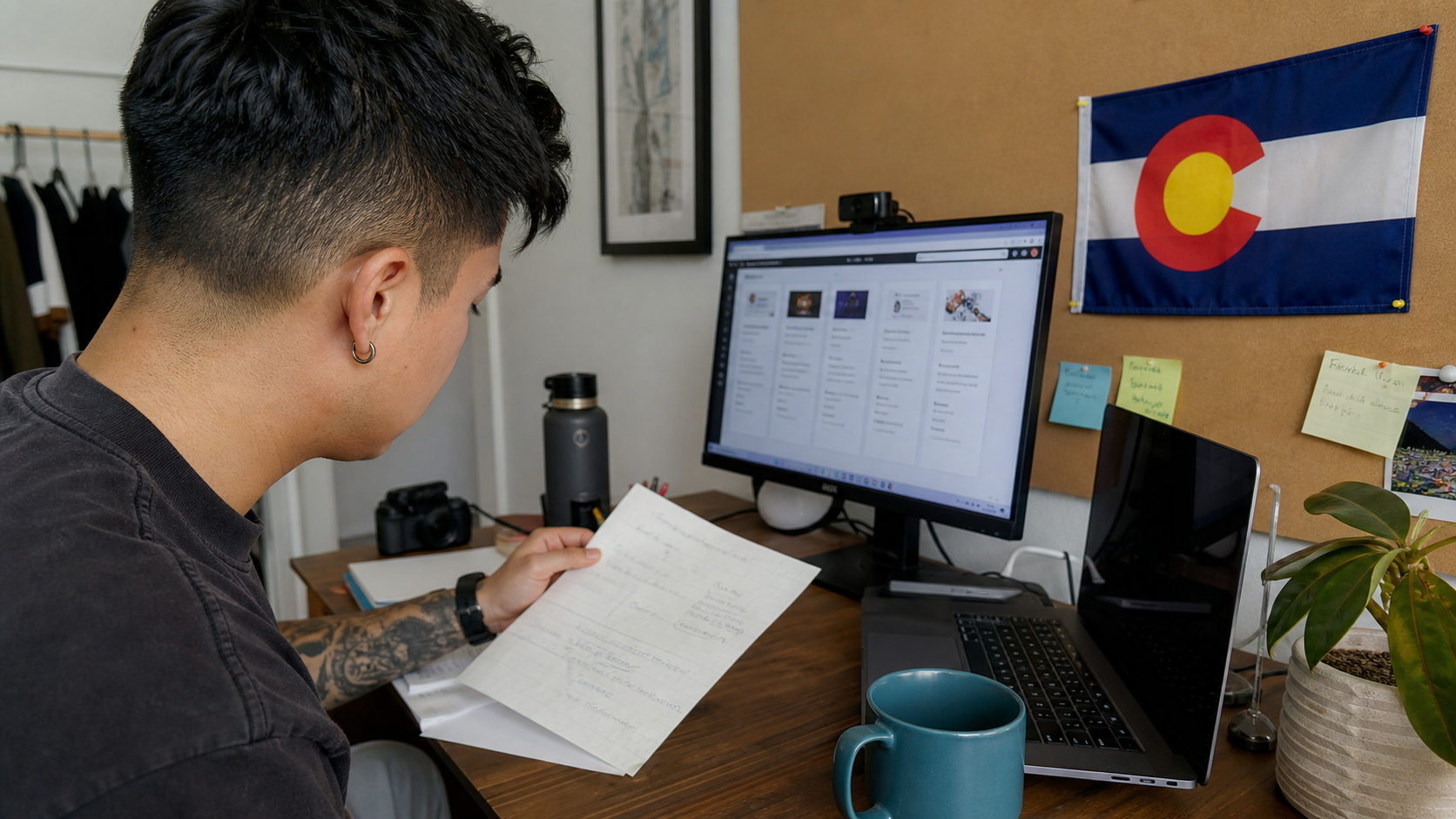 Small business owner preparing to form an LLC in Colorado with the official Colorado state flag visible