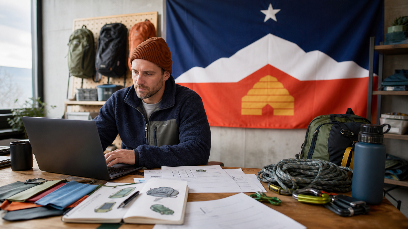 Small business owner preparing to form an LLC in Utah with the official Utah state flag visible