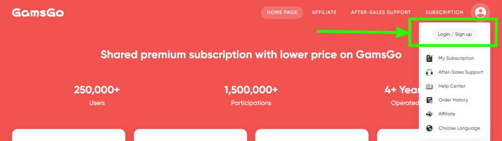 sign up on GamsGo with your Gmail account 