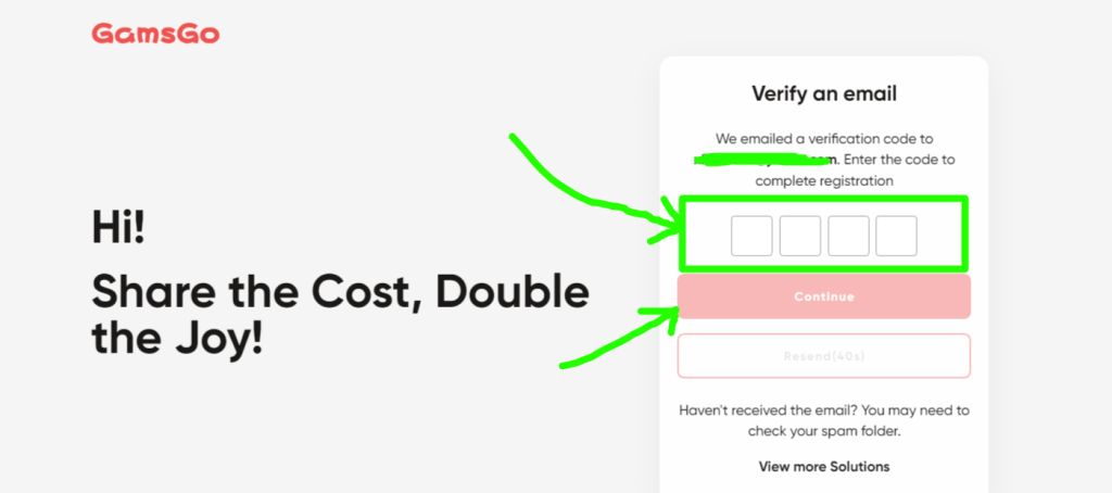 Confirm verification code on GamsGO