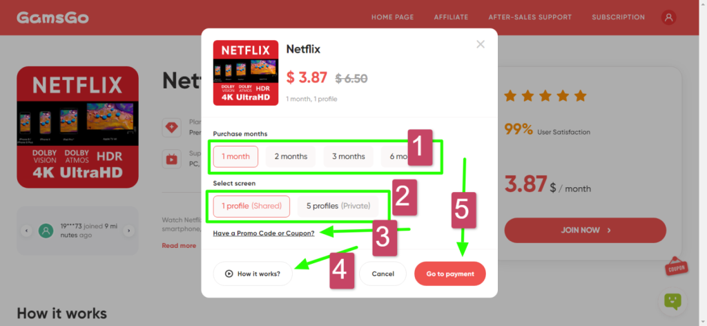 Netflix subscription account on GamsGO