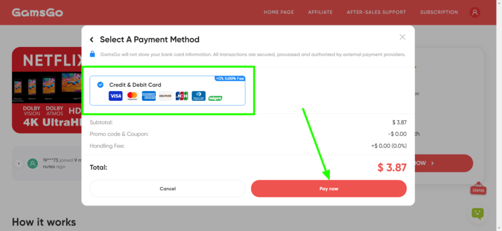 “Go to payment” to make payment. On GamsGO