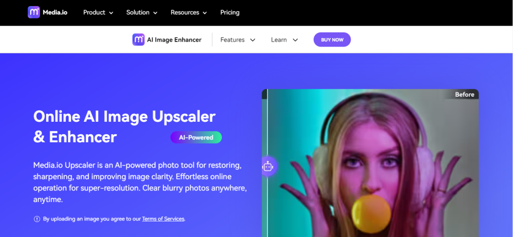 Media.io app's enhancing feature